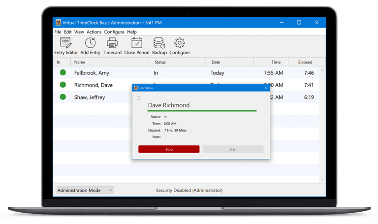 Virtual TimeClock Basic | Simple Employee Time Clock Program